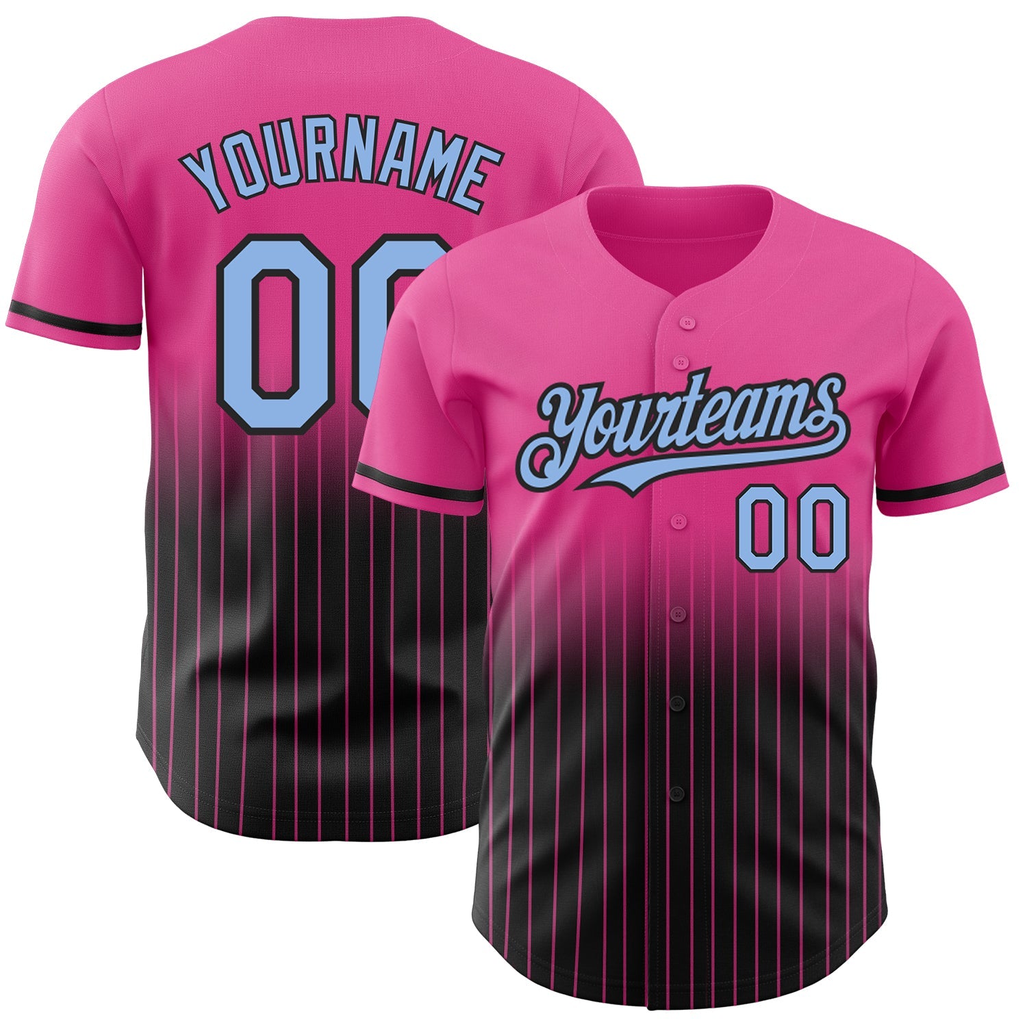 Custom Pink Pinstripe Light Blue-Black Authentic Fade Fashion Baseball Jersey - Sky-Custom