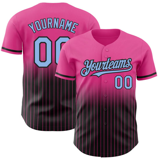 Custom Pink Pinstripe Light Blue-Black Authentic Fade Fashion Baseball Jersey - Sky-Custom