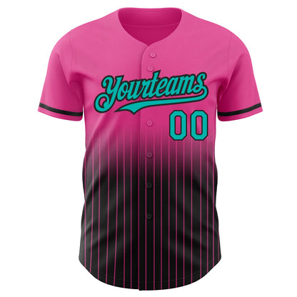Custom Pink Pinstripe Aqua-Black Authentic Fade Fashion Baseball Jersey - Sky-Custom