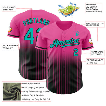 Custom Pink Pinstripe Aqua-Black Authentic Fade Fashion Baseball Jersey - Sky-Custom