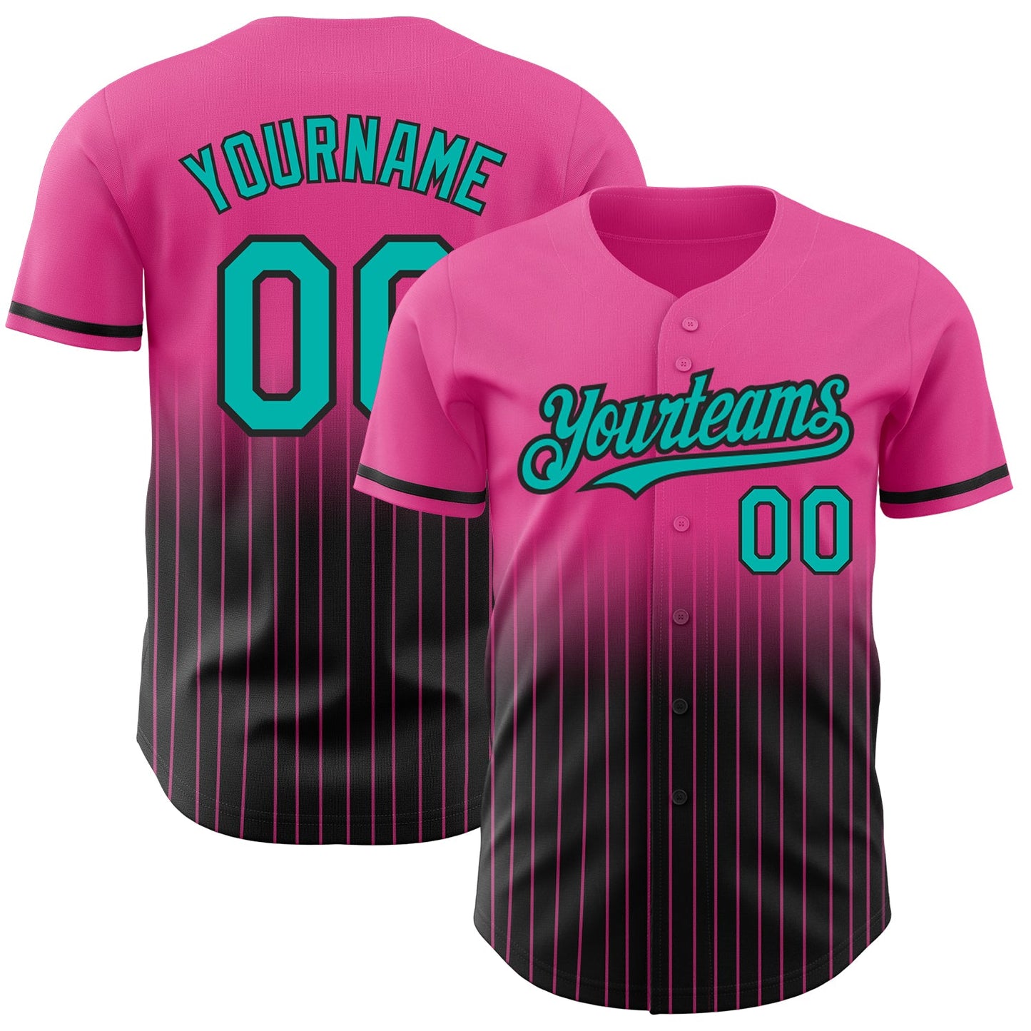 Custom Pink Pinstripe Aqua-Black Authentic Fade Fashion Baseball Jersey - Sky-Custom