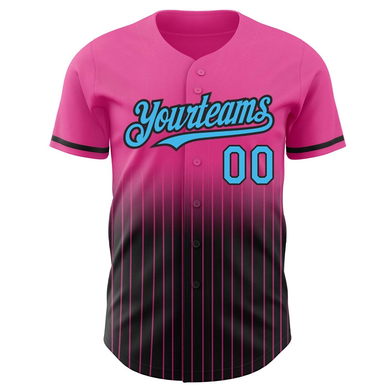 Custom Pink Pinstripe Sky Blue-Black Authentic Fade Fashion Baseball Jersey - Sky-Custom
