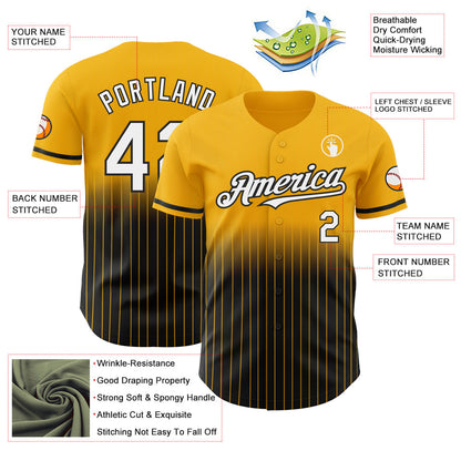 Custom Gold Pinstripe White-Black Authentic Fade Fashion Baseball Jersey - Sky-Custom