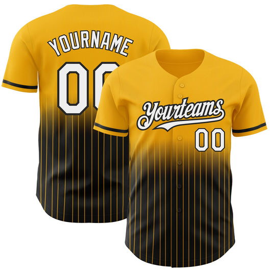 Custom Gold Pinstripe White-Black Authentic Fade Fashion Baseball Jersey - Sky-Custom