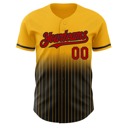Custom Gold Pinstripe Red-Black Authentic Fade Fashion Baseball Jersey - Sky-Custom