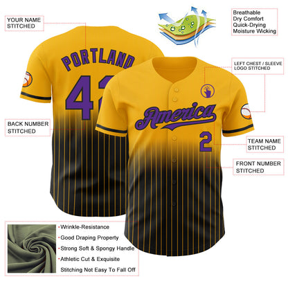 Custom Gold Pinstripe Purple-Black Authentic Fade Fashion Baseball Jersey - Sky-Custom
