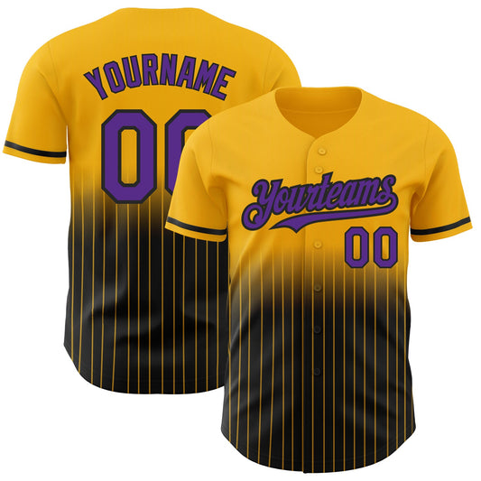Custom Gold Pinstripe Purple-Black Authentic Fade Fashion Baseball Jersey - Sky-Custom