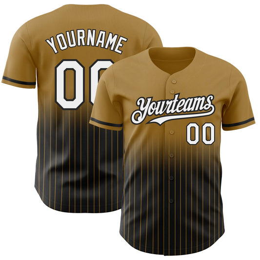 Custom Old Gold Pinstripe White-Black Authentic Fade Fashion Baseball Jersey - Sky-Custom