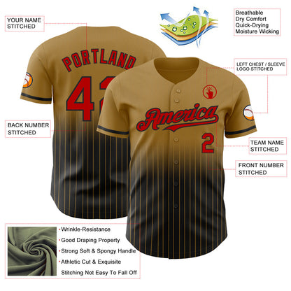 Custom Old Gold Pinstripe Red-Black Authentic Fade Fashion Baseball Jersey - Sky-Custom