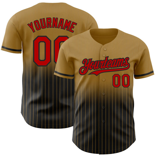 Custom Old Gold Pinstripe Red-Black Authentic Fade Fashion Baseball Jersey - Sky-Custom