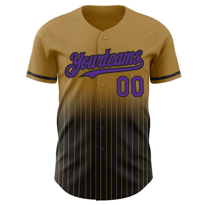 Custom Old Gold Pinstripe Purple-Black Authentic Fade Fashion Baseball Jersey - Sky-Custom
