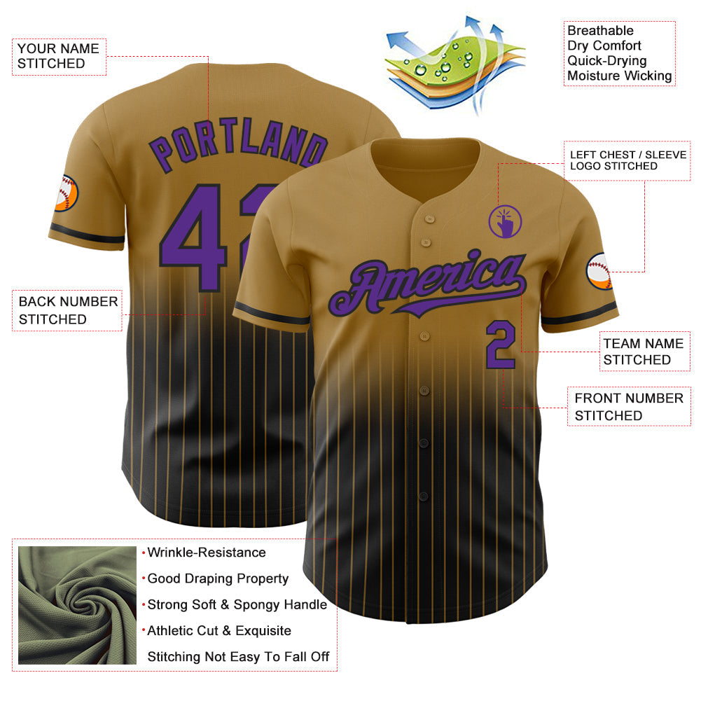 Custom Old Gold Pinstripe Purple-Black Authentic Fade Fashion Baseball Jersey - Sky-Custom