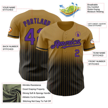 Custom Old Gold Pinstripe Purple-Black Authentic Fade Fashion Baseball Jersey - Sky-Custom