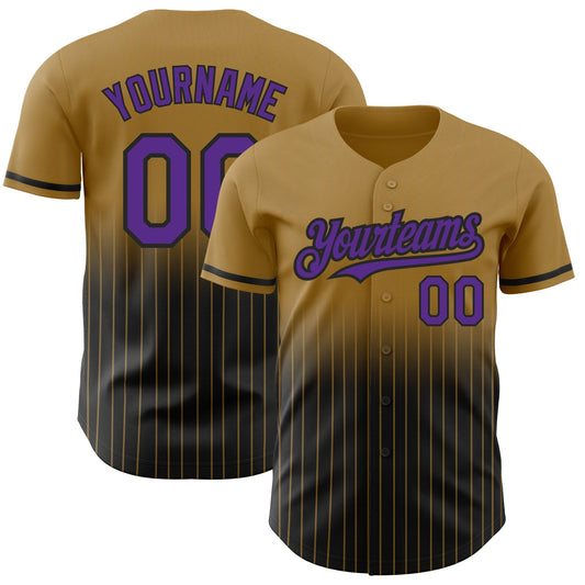 Custom Old Gold Pinstripe Purple-Black Authentic Fade Fashion Baseball Jersey - Sky-Custom
