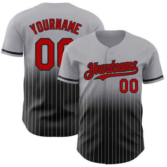 Custom Gray Pinstripe Red-Black Authentic Fade Fashion Baseball Jersey - Sky-Custom
