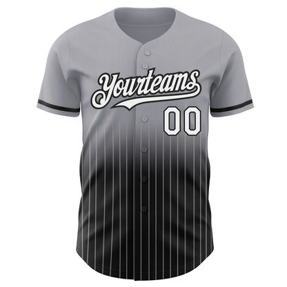 Custom Gray Pinstripe White-Black Authentic Fade Fashion Baseball Jersey - Sky-Custom