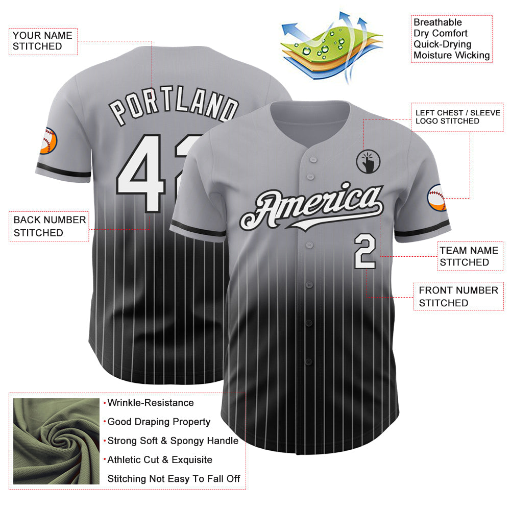 Custom Gray Pinstripe White-Black Authentic Fade Fashion Baseball Jersey - Sky-Custom