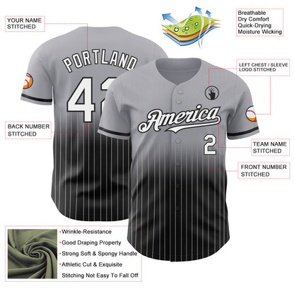 Custom Gray Pinstripe White-Black Authentic Fade Fashion Baseball Jersey - Sky-Custom