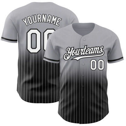 Custom Gray Pinstripe White-Black Authentic Fade Fashion Baseball Jersey - Sky-Custom