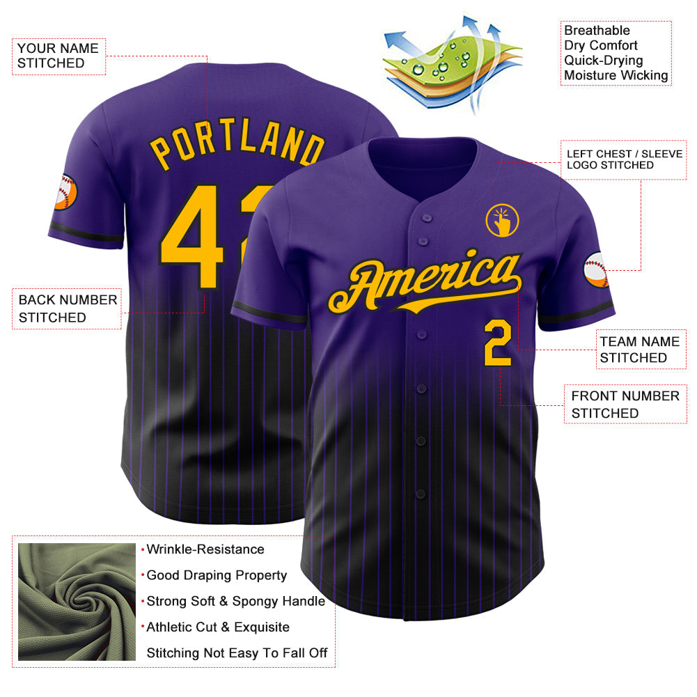 Custom Purple Pinstripe Gold-Black Authentic Fade Fashion Baseball Jersey - Sky-Custom