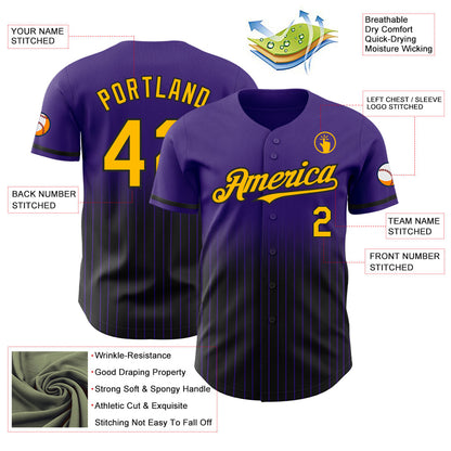 Custom Purple Pinstripe Gold-Black Authentic Fade Fashion Baseball Jersey - Sky-Custom