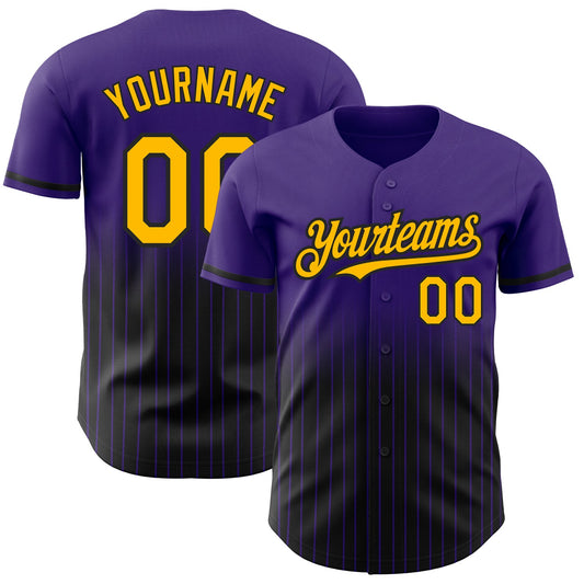 Custom Purple Pinstripe Gold-Black Authentic Fade Fashion Baseball Jersey - Sky-Custom