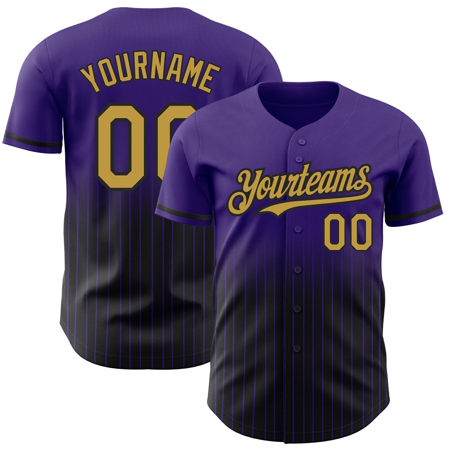 Custom Purple Pinstripe Old Gold-Black Authentic Fade Fashion Baseball Jersey - Sky-Custom