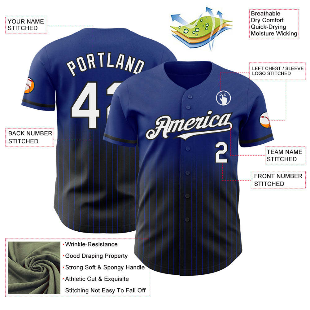 Custom Royal Pinstripe White-Black Authentic Fade Fashion Baseball Jersey - Sky-Custom