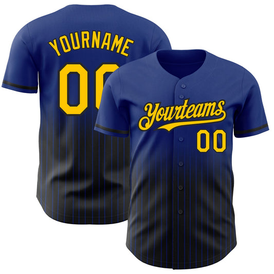Custom Royal Pinstripe Yellow-Black Authentic Fade Fashion Baseball Jersey - Sky-Custom