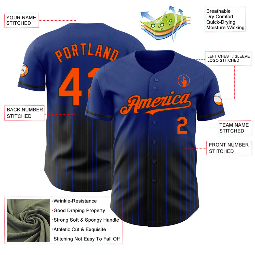 Custom Royal Pinstripe Orange-Black Authentic Fade Fashion Baseball Jersey - Sky-Custom