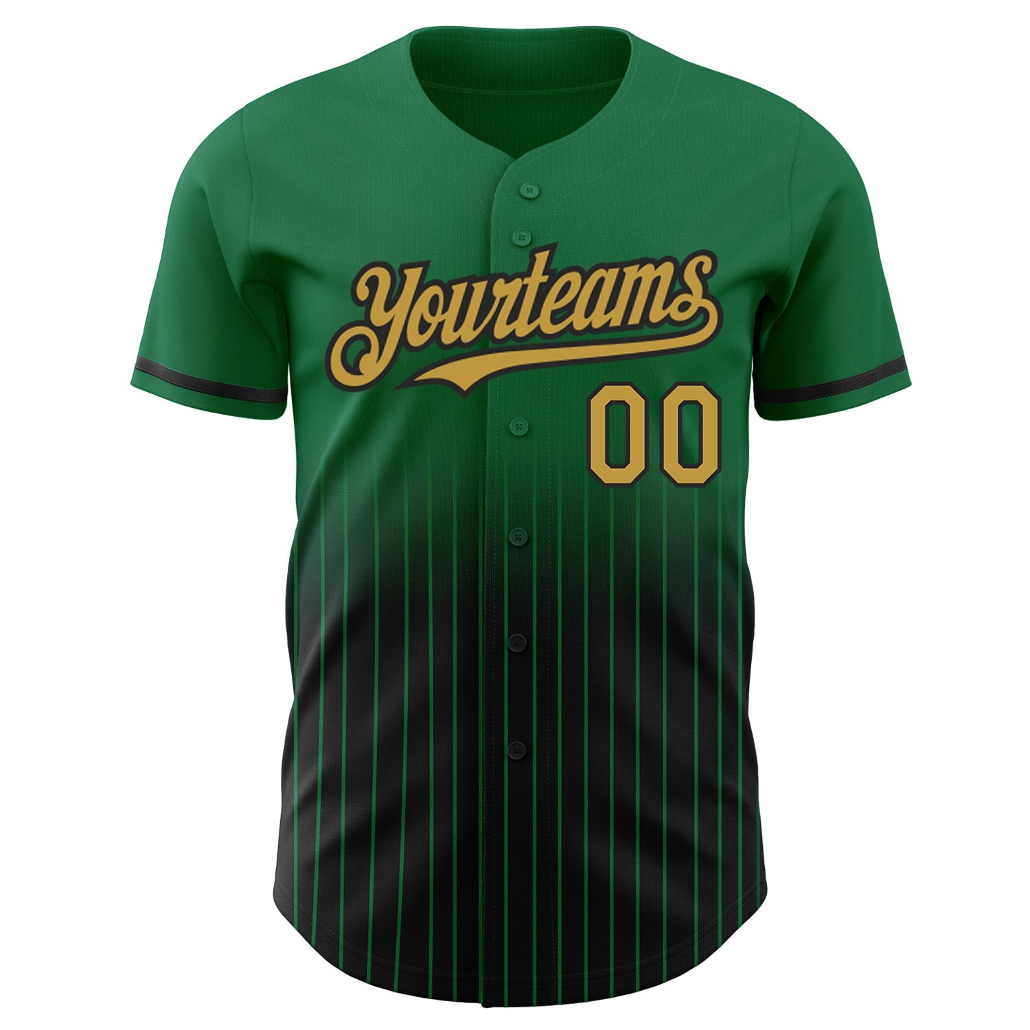 Custom Kelly Green Pinstripe Old Gold-Black Authentic Fade Fashion Baseball Jersey - Sky-Custom
