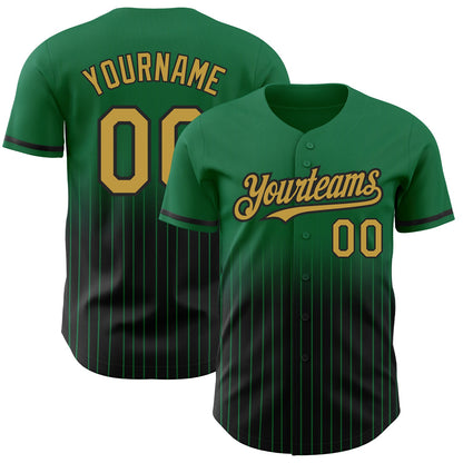 Custom Kelly Green Pinstripe Old Gold-Black Authentic Fade Fashion Baseball Jersey - Sky-Custom