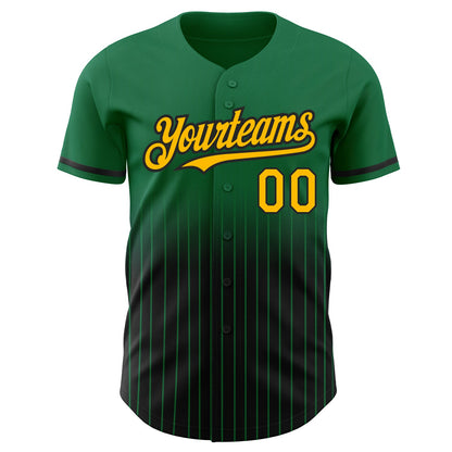 Custom Kelly Green Pinstripe Gold-Black Authentic Fade Fashion Baseball Jersey - Sky-Custom
