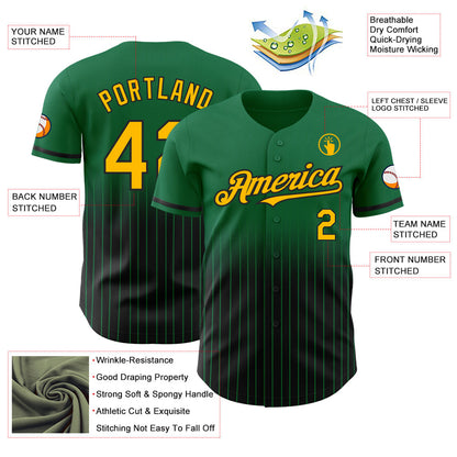 Custom Kelly Green Pinstripe Gold-Black Authentic Fade Fashion Baseball Jersey - Sky-Custom