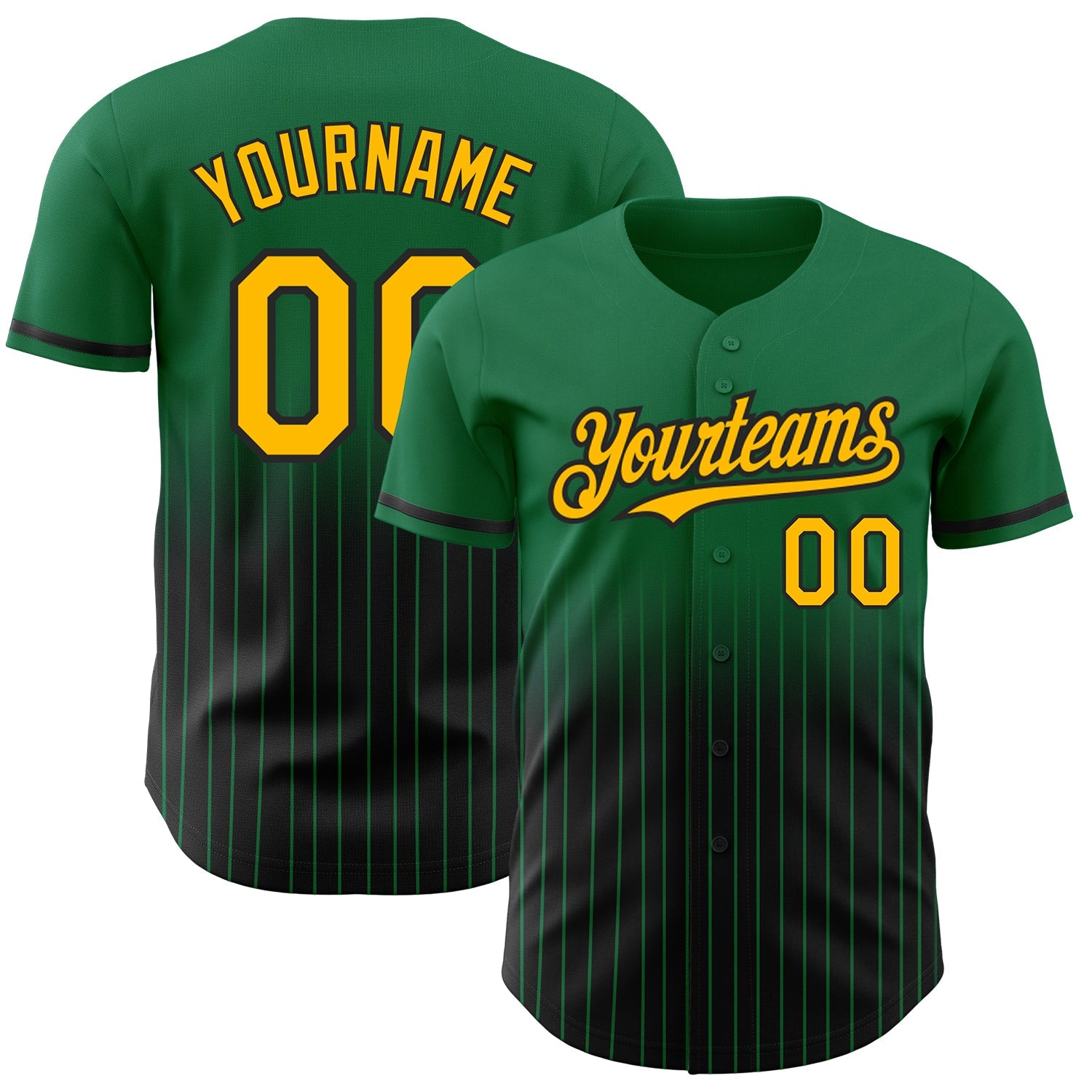 Custom Kelly Green Pinstripe Gold-Black Authentic Fade Fashion Baseball Jersey - Sky-Custom