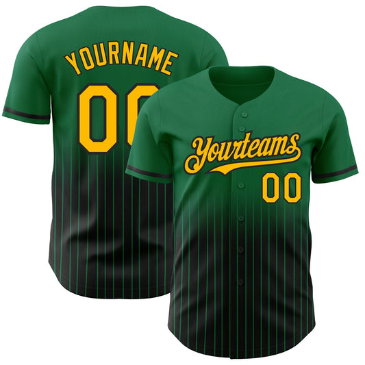 Custom Kelly Green Pinstripe Gold-Black Authentic Fade Fashion Baseball Jersey - Sky-Custom