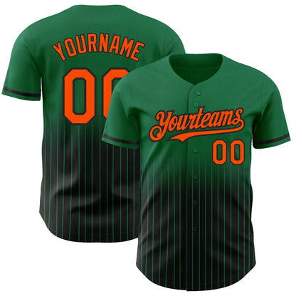 Custom Kelly Green Pinstripe Orange-Black Authentic Fade Fashion Baseball Jersey - Sky-Custom