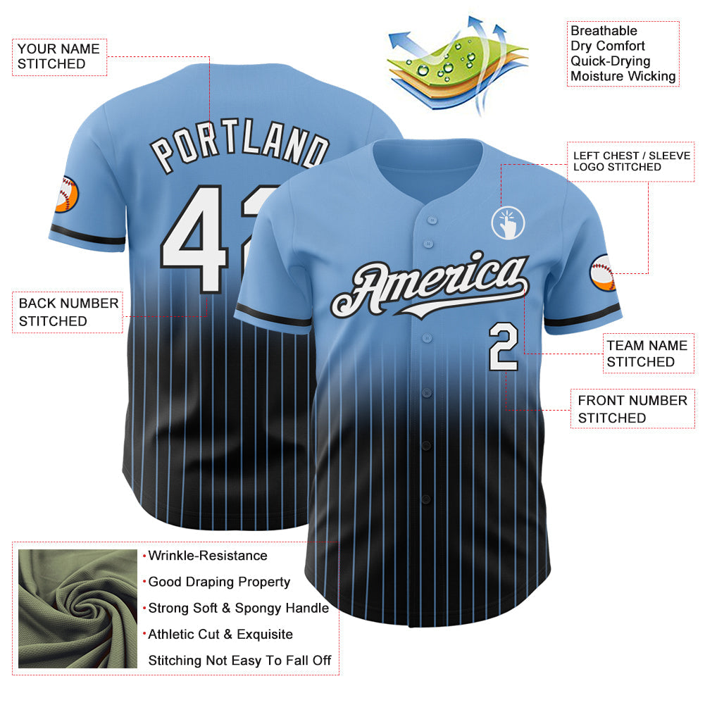 Custom Light Blue Pinstripe White-Black Authentic Fade Fashion Baseball Jersey - Sky-Custom