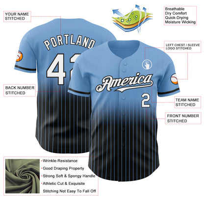 Custom Light Blue Pinstripe White-Black Authentic Fade Fashion Baseball Jersey - Sky-Custom