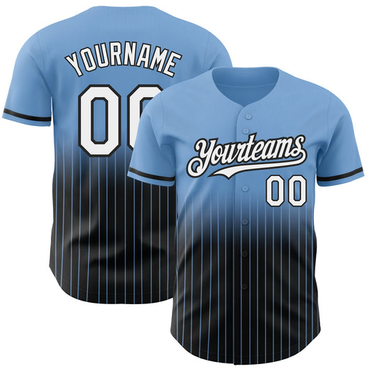 Custom Light Blue Pinstripe White-Black Authentic Fade Fashion Baseball Jersey - Sky-Custom