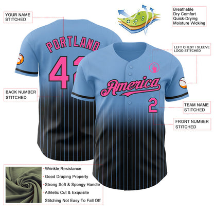Custom Light Blue Pinstripe Pink-Black Authentic Fade Fashion Baseball Jersey - Sky-Custom