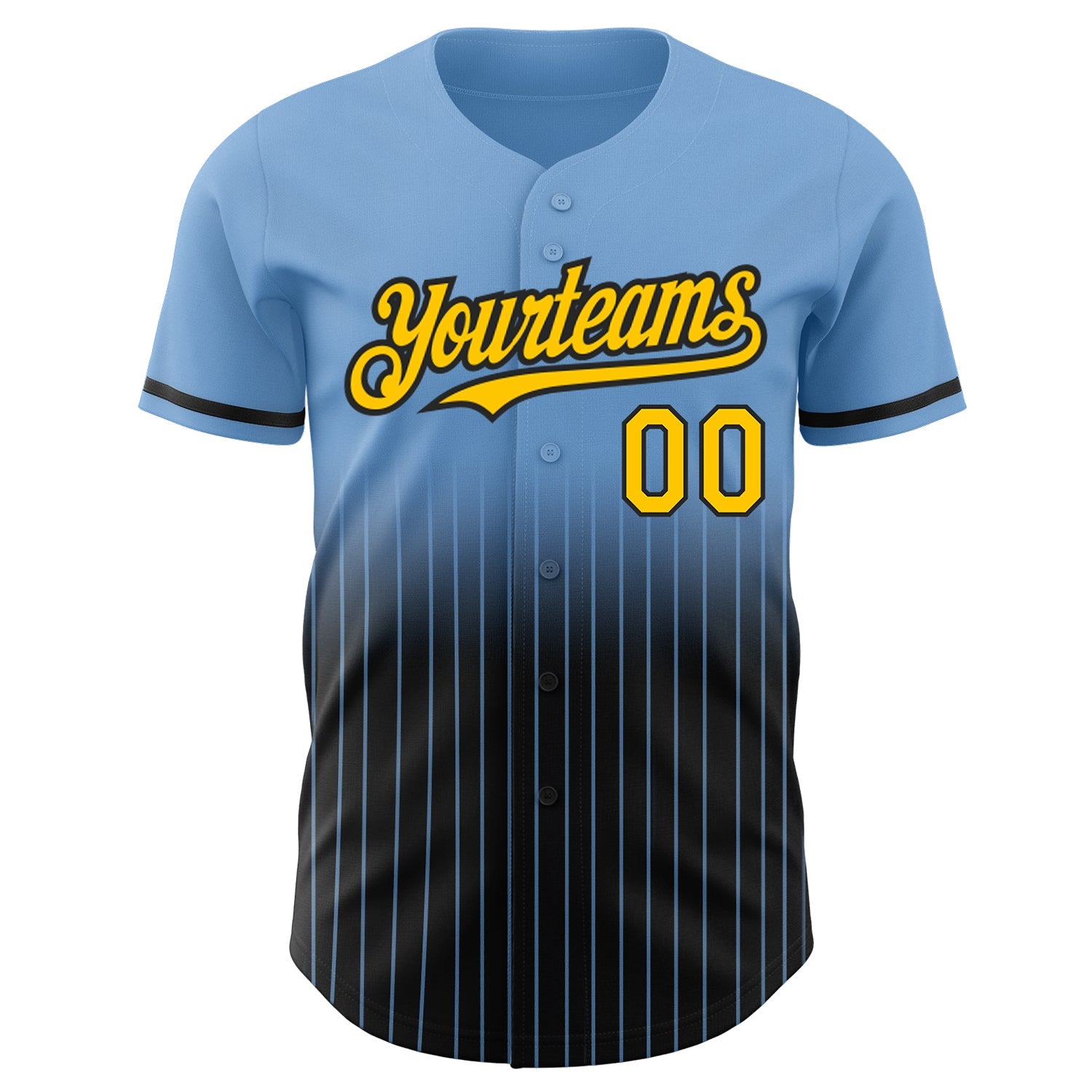 Custom Light Blue Pinstripe Yellow-Black Authentic Fade Fashion Baseball Jersey - Sky-Custom