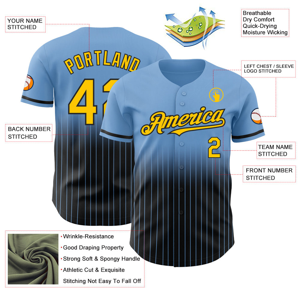Custom Light Blue Pinstripe Yellow-Black Authentic Fade Fashion Baseball Jersey - Sky-Custom