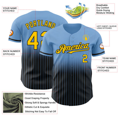 Custom Light Blue Pinstripe Yellow-Black Authentic Fade Fashion Baseball Jersey - Sky-Custom