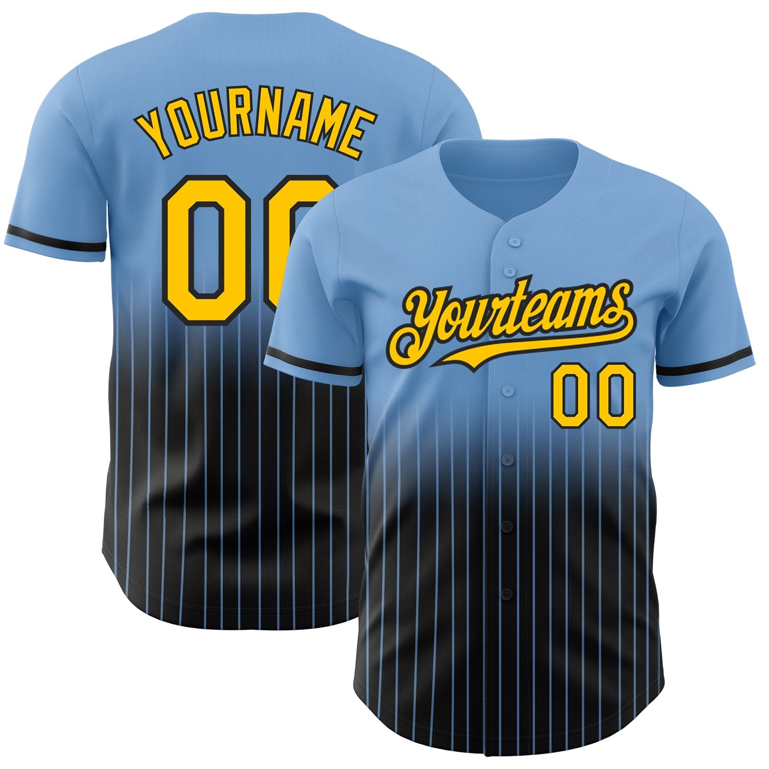 Custom Light Blue Pinstripe Yellow-Black Authentic Fade Fashion Baseball Jersey - Sky-Custom