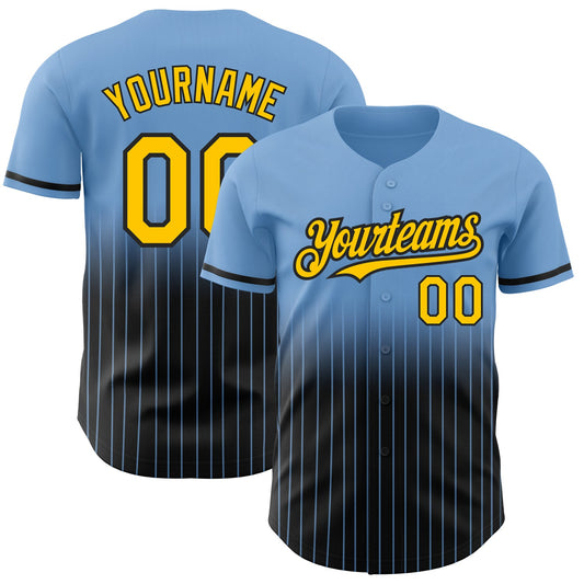 Custom Light Blue Pinstripe Yellow-Black Authentic Fade Fashion Baseball Jersey - Sky-Custom