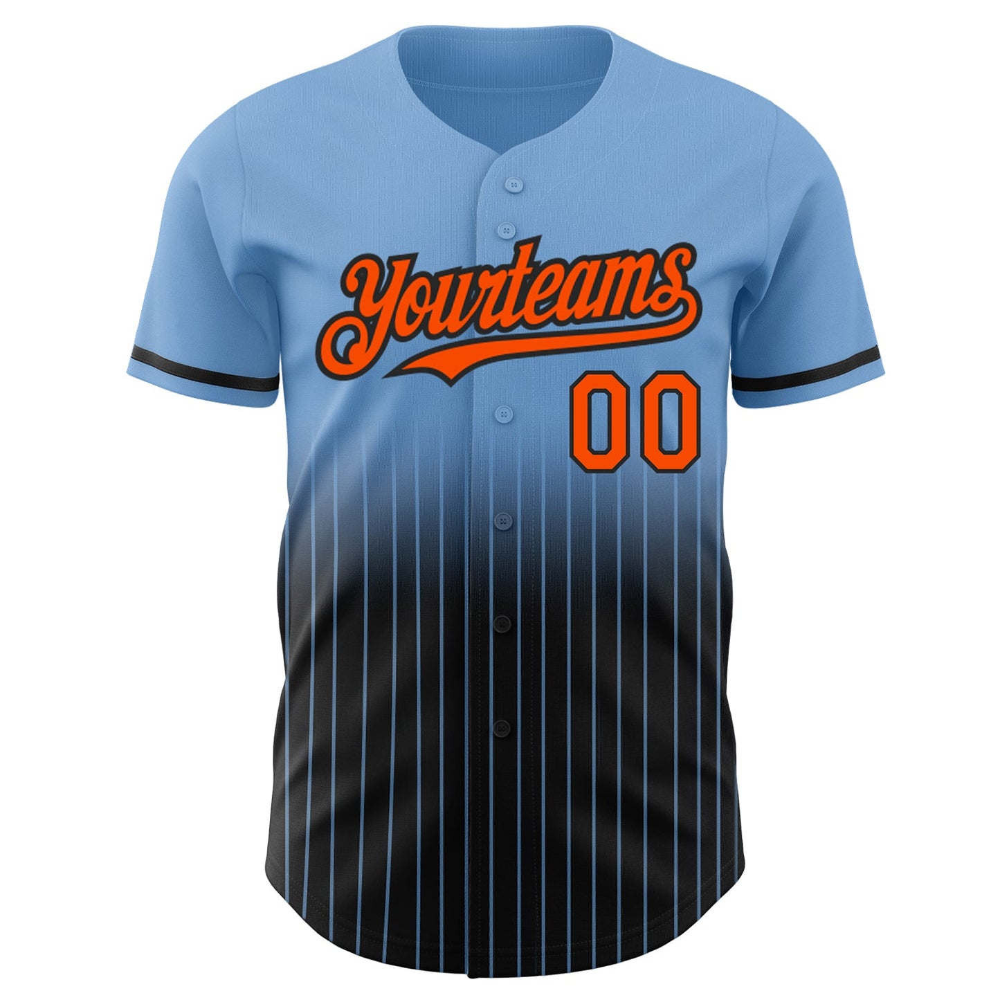 Custom Light Blue Pinstripe Orange-Black Authentic Fade Fashion Baseball Jersey - Sky-Custom