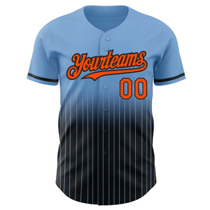 Custom Light Blue Pinstripe Orange-Black Authentic Fade Fashion Baseball Jersey - Sky-Custom