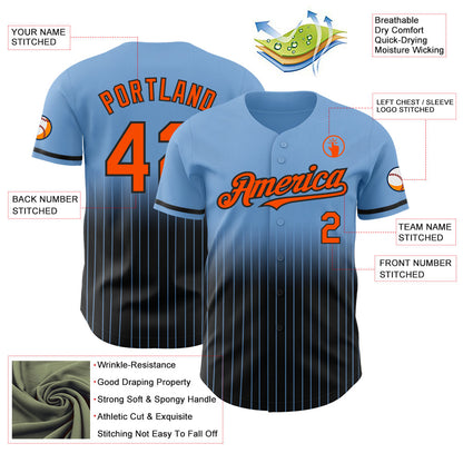 Custom Light Blue Pinstripe Orange-Black Authentic Fade Fashion Baseball Jersey - Sky-Custom