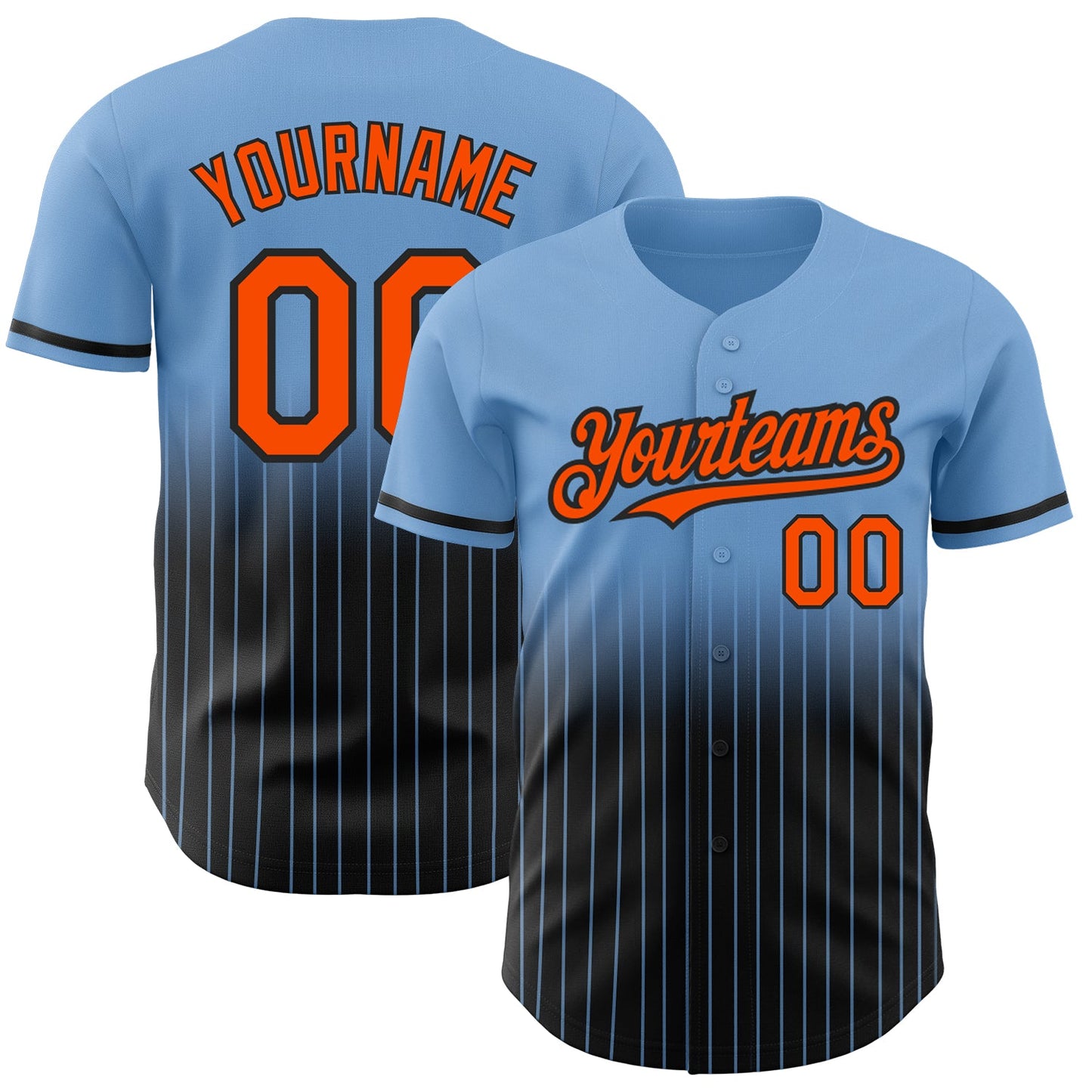 Custom Light Blue Pinstripe Orange-Black Authentic Fade Fashion Baseball Jersey - Sky-Custom